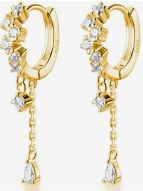 New 18k Gold or .925 Silver Crystal Dangle Hoops